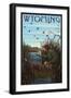 Wyoming - Hunter and Lake-Lantern Press-Framed Art Print