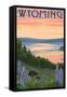 Wyoming - Lake and Bear Family-Lantern Press-Framed Stretched Canvas