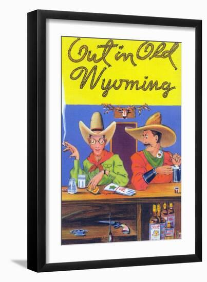 Wyoming - Out in Old Wyoming; Cowboys at a Bar-Lantern Press-Framed Art Print