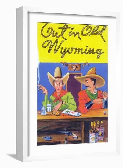 Wyoming - Out in Old Wyoming; Cowboys at a Bar-Lantern Press-Framed Art Print