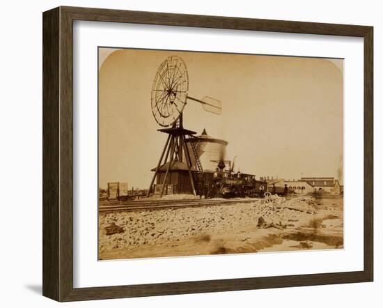 Wyoming Railroad Photo, Circa 1868-1869; "Windmill / Laramie, Wyoming"-A.J. Russel-Framed Art Print