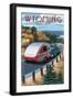 Wyoming - Retro Camper on Road-Lantern Press-Framed Art Print
