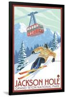 Wyoming Skier and Tram, Jackson Hole-Lantern Press-Framed Art Print