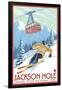 Wyoming Skier and Tram, Jackson Hole-Lantern Press-Framed Art Print