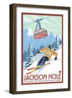 Wyoming Skier and Tram, Jackson Hole-Lantern Press-Framed Art Print