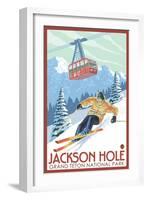 Wyoming Skier and Tram, Jackson Hole-Lantern Press-Framed Art Print