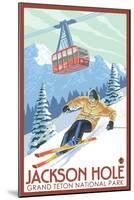 Wyoming Skier and Tram, Jackson Hole-Lantern Press-Mounted Art Print