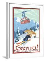 Wyoming Skier and Tram, Jackson Hole-Lantern Press-Framed Art Print