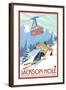 Wyoming Skier and Tram, Jackson Hole-Lantern Press-Framed Art Print