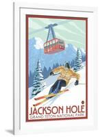 Wyoming Skier and Tram, Jackson Hole-Lantern Press-Framed Art Print