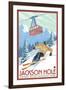 Wyoming Skier and Tram, Jackson Hole-Lantern Press-Framed Art Print