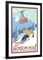 Wyoming Skier and Tram, Jackson Hole-Lantern Press-Framed Art Print