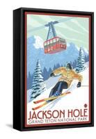 Wyoming Skier and Tram, Jackson Hole-Lantern Press-Framed Stretched Canvas