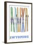 Wyoming, Skis in the Snow-Lantern Press-Framed Art Print