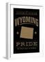 Wyoming State Pride - Gold on Black-Lantern Press-Framed Art Print