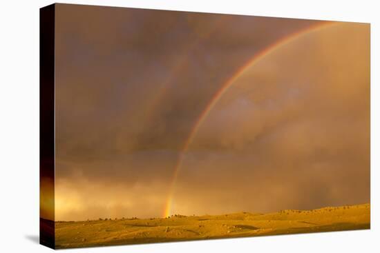 Wyoming, Sublette County, Double Rainbow in Stormy Sky-Elizabeth Boehm-Stretched Canvas