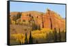 Wyoming, Sublette County. Wyoming Range, colorful autumn aspens are surrounding the Red Cliffs-Elizabeth Boehm-Framed Stretched Canvas