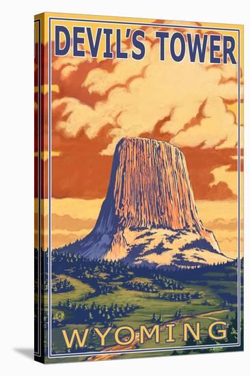 Wyoming, View of Devil's Tower-Lantern Press-Stretched Canvas