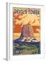 Wyoming, View of Devil's Tower-Lantern Press-Framed Art Print