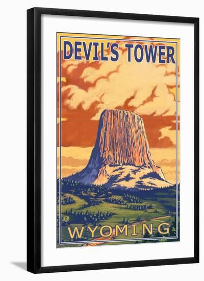 Wyoming, View of Devil's Tower-Lantern Press-Framed Art Print