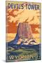 Wyoming, View of Devil's Tower-Lantern Press-Mounted Art Print