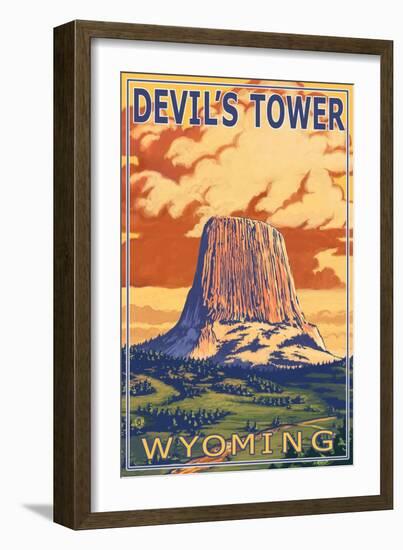 Wyoming, View of Devil's Tower-Lantern Press-Framed Art Print