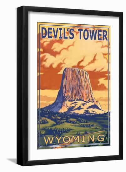 Wyoming, View of Devil's Tower-Lantern Press-Framed Art Print