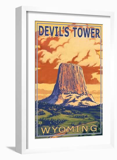 Wyoming, View of Devil's Tower-Lantern Press-Framed Art Print