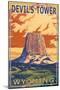 Wyoming, View of Devil's Tower-Lantern Press-Mounted Art Print