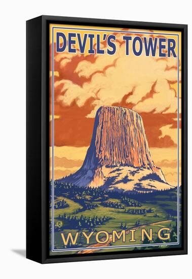 Wyoming, View of Devil's Tower-Lantern Press-Framed Stretched Canvas