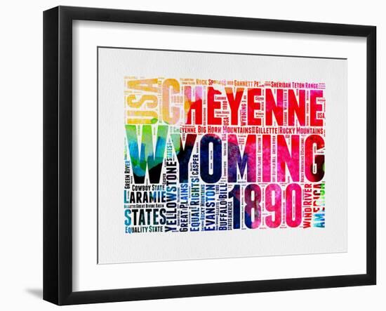 Wyoming Watercolor Word Cloud-NaxArt-Framed Art Print