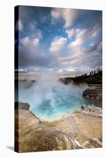 Wyoming, Yellowstone National Park. Clouds and Steam Converging at Excelsior Geyser-Judith Zimmerman-Stretched Canvas