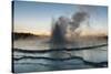 Wyoming, Yellowstone National Park. Eruption of Fountain Geyser after Sunset-Judith Zimmerman-Stretched Canvas