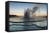 Wyoming, Yellowstone National Park. Eruption of Fountain Geyser after Sunset-Judith Zimmerman-Framed Stretched Canvas