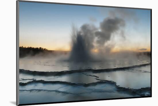 Wyoming, Yellowstone National Park. Eruption of Fountain Geyser after Sunset-Judith Zimmerman-Mounted Photographic Print
