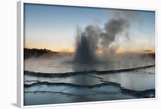 Wyoming, Yellowstone National Park. Eruption of Fountain Geyser after Sunset-Judith Zimmerman-Framed Photographic Print