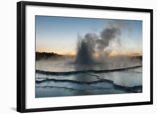 Wyoming, Yellowstone National Park. Eruption of Fountain Geyser after Sunset-Judith Zimmerman-Framed Photographic Print