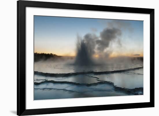 Wyoming, Yellowstone National Park. Eruption of Fountain Geyser after Sunset-Judith Zimmerman-Framed Photographic Print