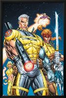 X-Force No.1 Cover: Cable, Shatterstar and Cannonball-Rob Liefeld-Lamina Framed Poster