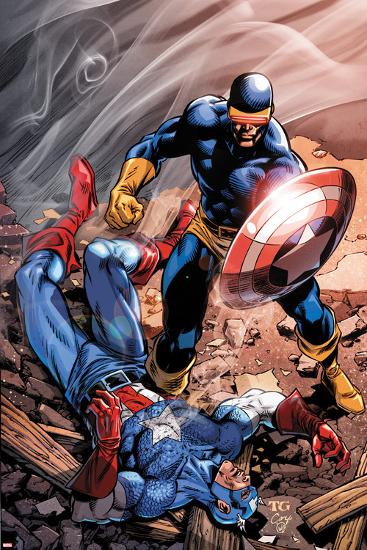 X-Men Forever 2 No.15 Cover: Cyclops and Captain America-Tom Grummett-Lamina Framed Poster