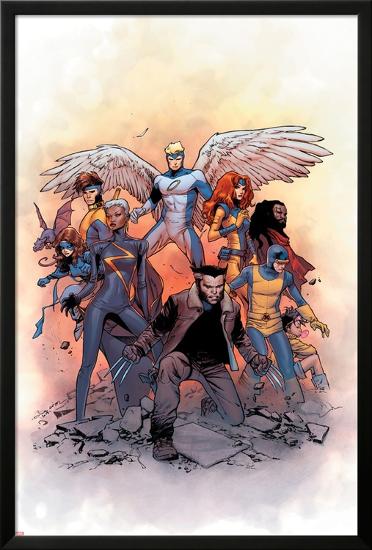 X-Men: Gold #1 Cover: Lockheed, Shadowcat, Storm, Angel, Grey, Jean, Bishop, Cyclops, Jubilee-Olivier Coipel-Lamina Framed Poster