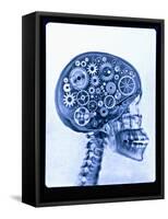 X-ray of skull with gears-Thom Lang-Framed Stretched Canvas