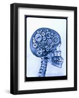 X-ray of skull with gears-Thom Lang-Framed Premium Photographic Print