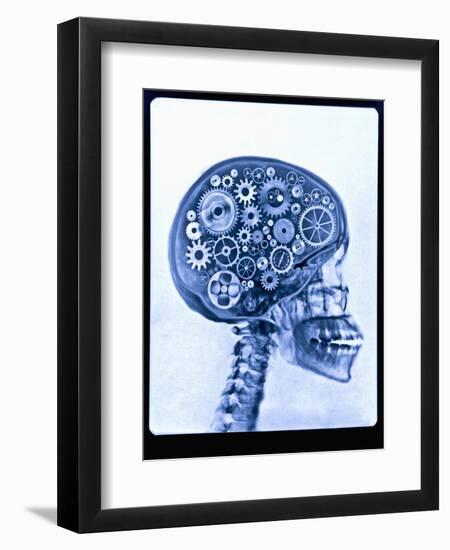 X-ray of skull with gears-Thom Lang-Framed Premium Photographic Print