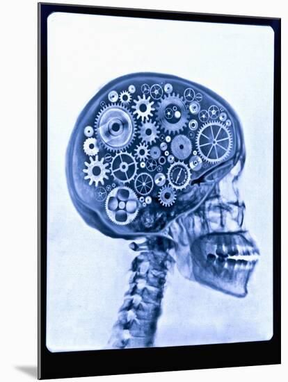 X-ray of skull with gears-Thom Lang-Mounted Premium Photographic Print