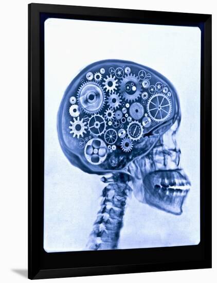 X-ray of skull with gears-Thom Lang-Framed Photographic Print