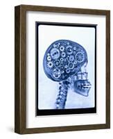 X-ray of skull with gears-Thom Lang-Framed Photographic Print