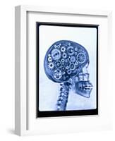 X-ray of skull with gears-Thom Lang-Framed Photographic Print