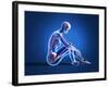 X-Ray View of a Woman Sitting on Floor with Skeletal Bones Superimposed-null-Framed Art Print