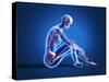 X-Ray View of a Woman Sitting on Floor with Skeletal Bones Superimposed-null-Stretched Canvas